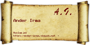 Ander Irma névjegykártya